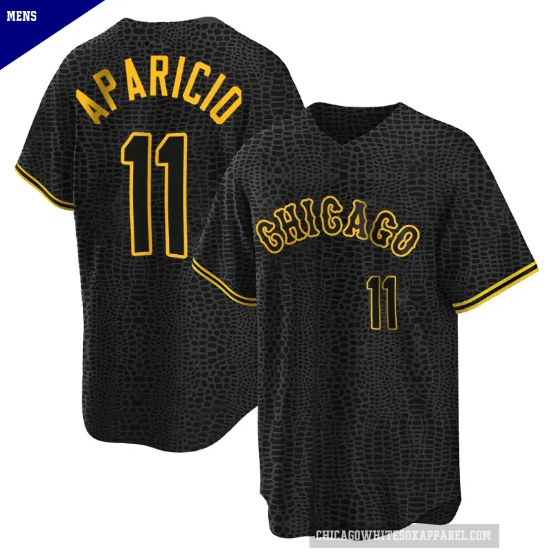 Men's No.11 Luis Aparicio Chicago White Sox Black Replica Snake Skin City Jersey