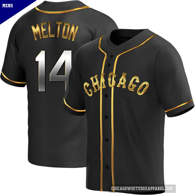 Men's No.14 Bill Melton Chicago White Sox Gold Replica Black en Alternate Jersey