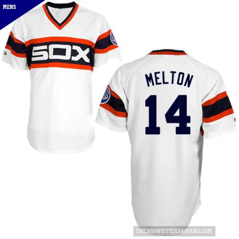 Men's No.14 Bill Melton Chicago White Sox White Replica 1983 Throwback Jersey