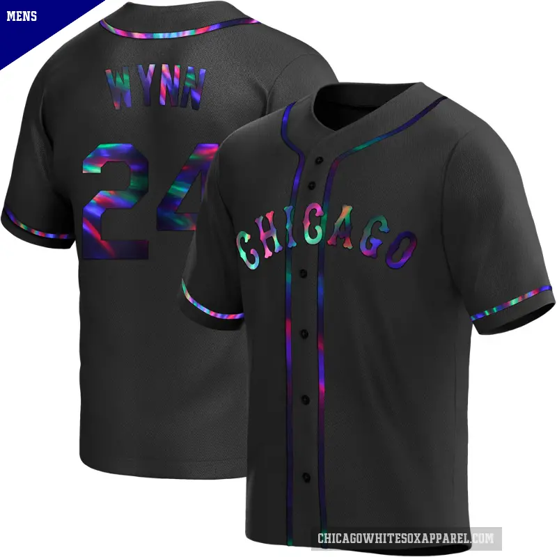 Men's No.24 Early Wynn Chicago White Sox Black Replica Holographic Alternate Jersey