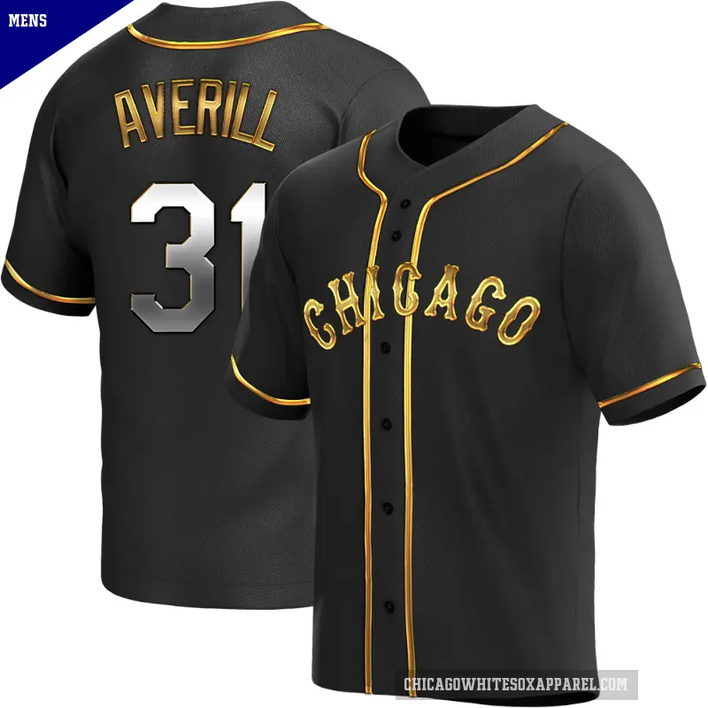 Men's No.31 Earl Averill Chicago White Sox Gold Replica Black en Alternate Jersey