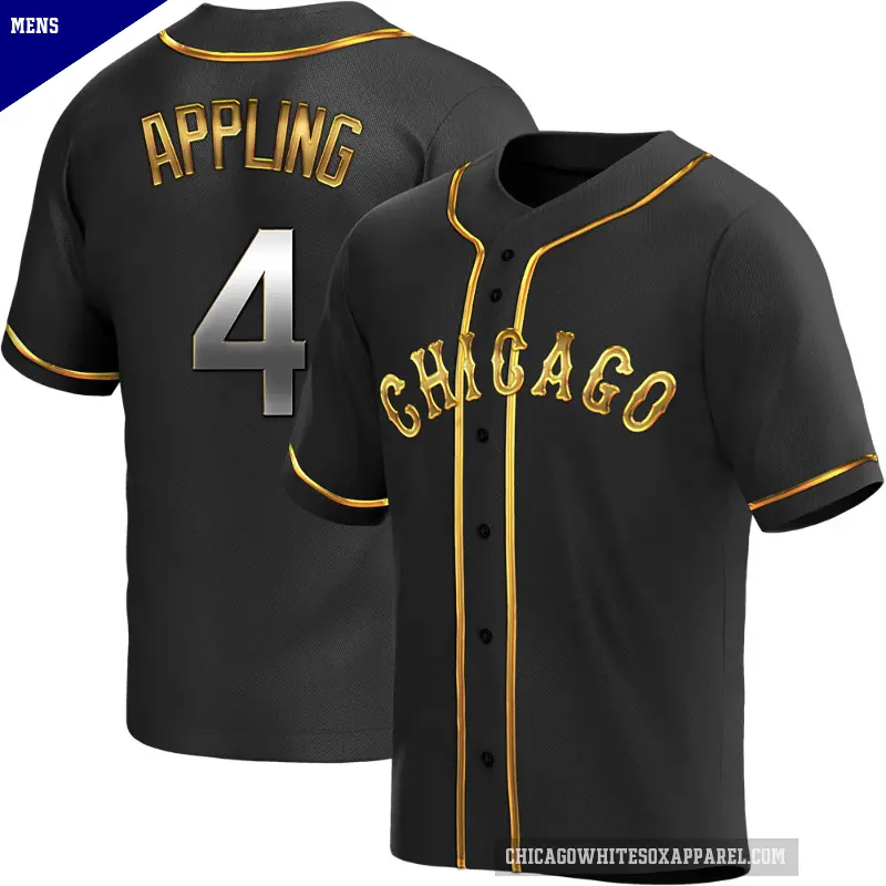 Men's No.4 Luke Appling Chicago White Sox Gold Replica Black en Alternate Jersey