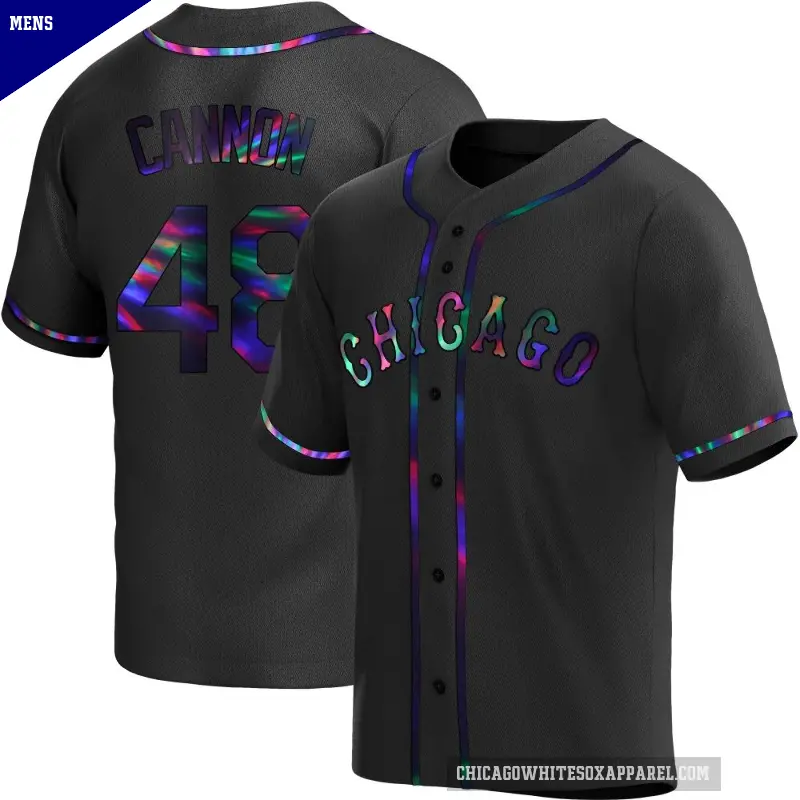 Men's No.48 Jonathan Cannon Chicago White Sox Black Replica Holographic Alternate Jersey