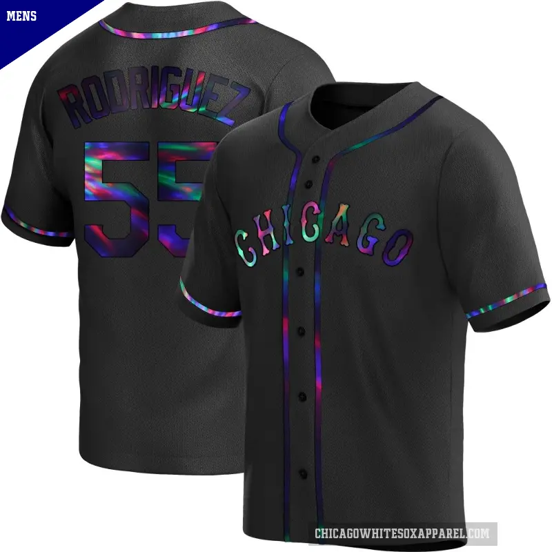Men's No.55 Jose Rodriguez Chicago White Sox Black Replica Holographic Alternate Jersey
