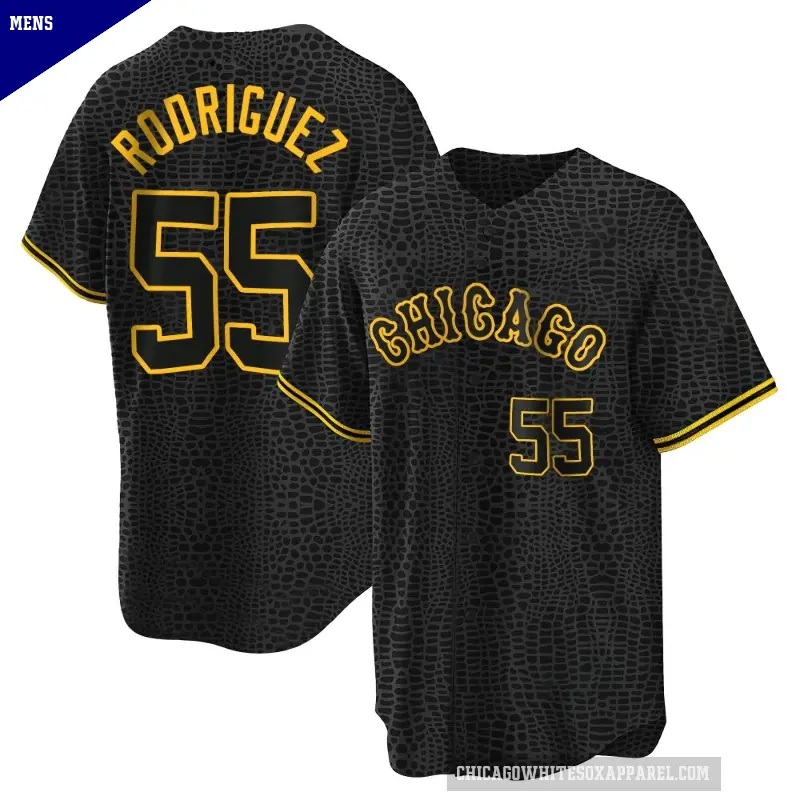 Men's No.55 Jose Rodriguez Chicago White Sox Black Replica Snake Skin City Jersey