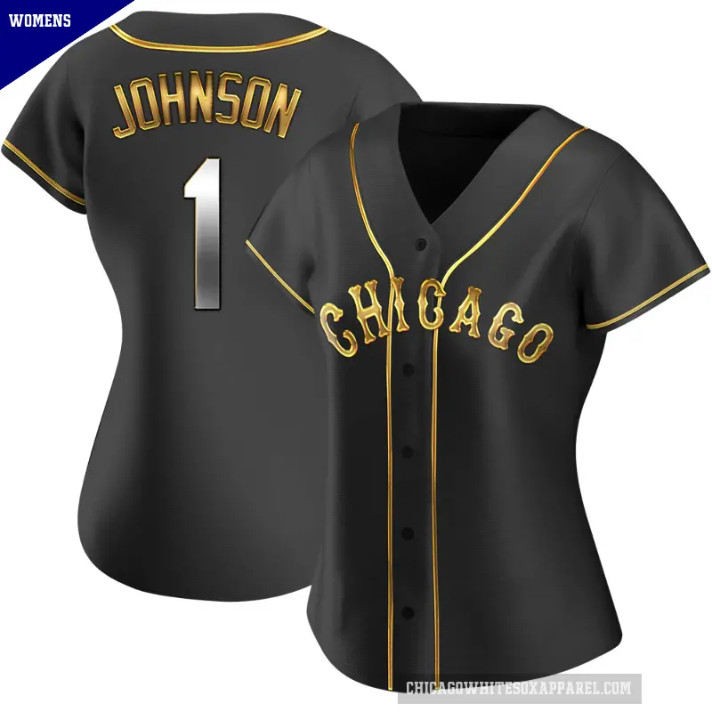 Women's No.1 Lance Johnson Chicago White Sox Gold Replica Black en Alternate Jersey