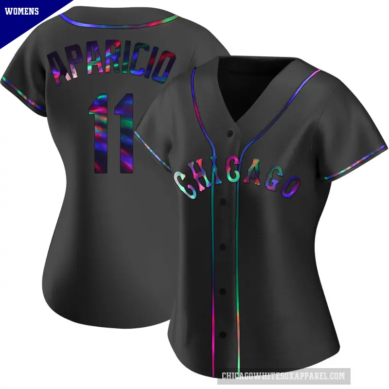 Women's No.11 Luis Aparicio Chicago White Sox Black Replica Holographic Alternate Jersey