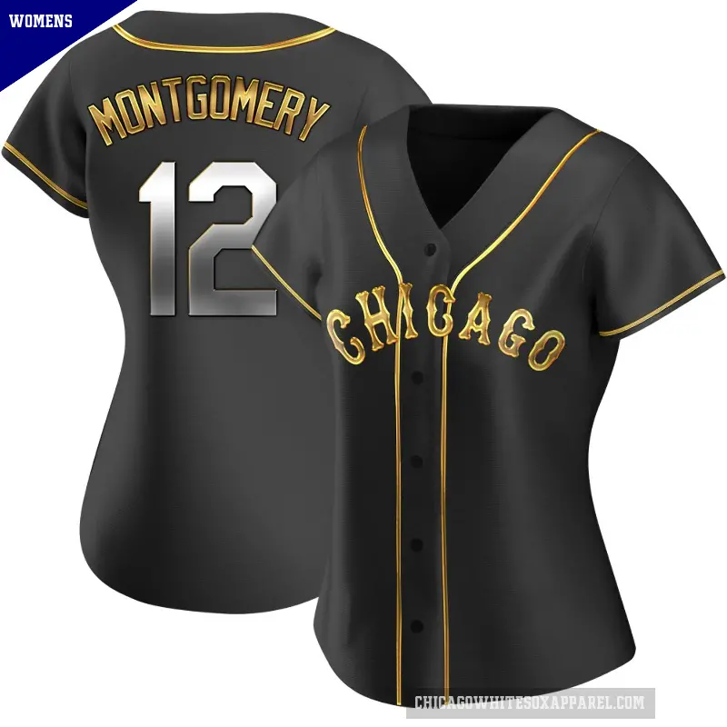 Women's No.12 Colson Montgomery Chicago White Sox Gold Replica Black en Alternate Jersey