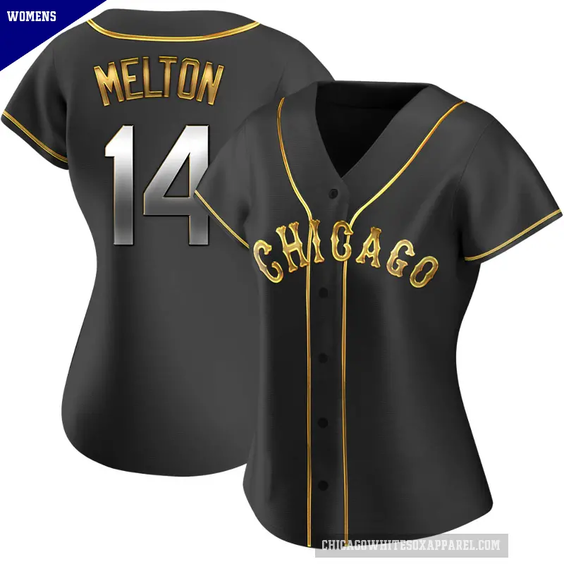 Women's No.14 Bill Melton Chicago White Sox Gold Replica Black en Alternate Jersey