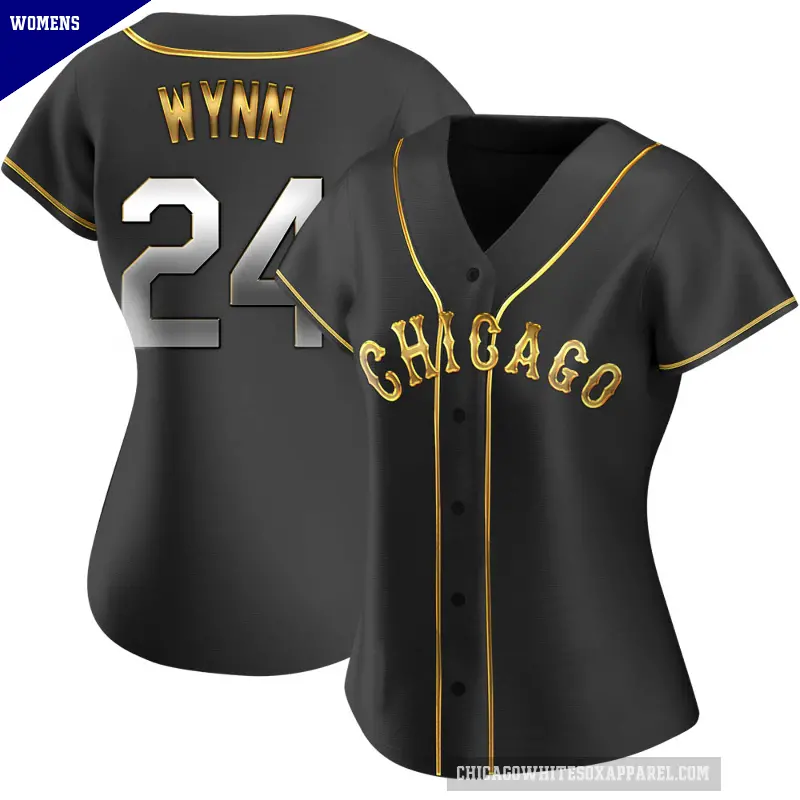 Women's No.24 Early Wynn Chicago White Sox Gold Replica Black en Alternate Jersey
