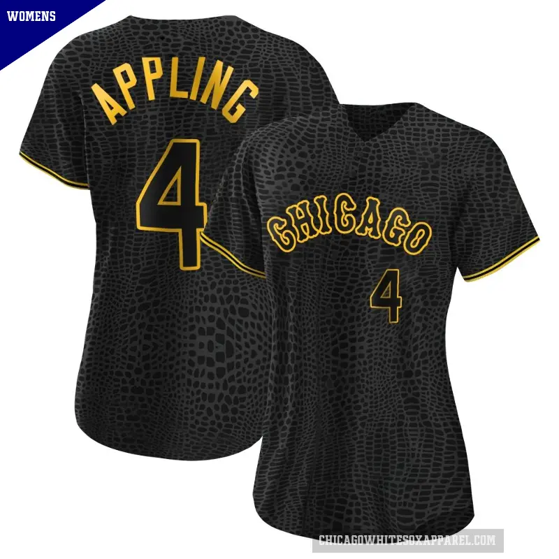 Women's No.4 Luke Appling Chicago White Sox Black Replica Snake Skin City Jersey
