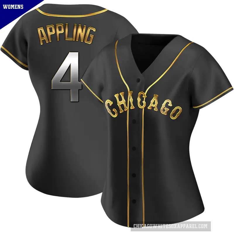Women's No.4 Luke Appling Chicago White Sox Gold Replica Black en Alternate Jersey