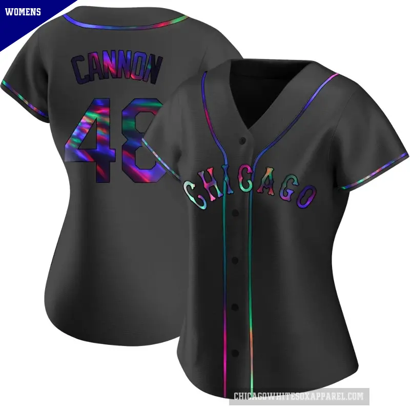 Women's No.48 Jonathan Cannon Chicago White Sox Black Replica Holographic Alternate Jersey