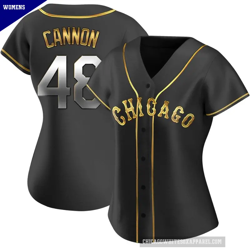 Women's No.48 Jonathan Cannon Chicago White Sox Gold Replica Black en Alternate Jersey