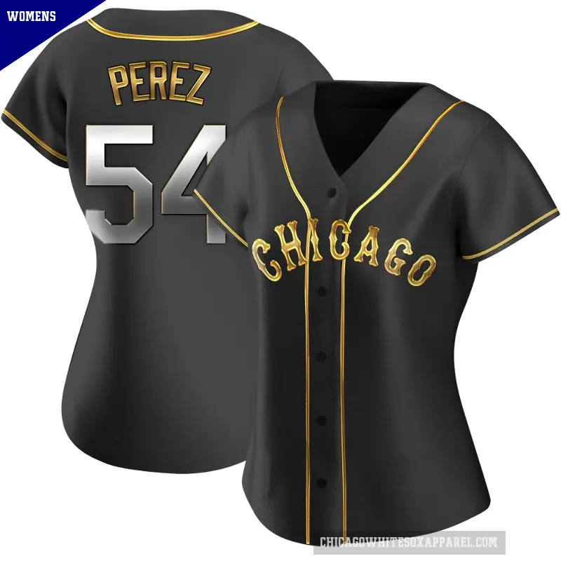 Women's No.54 Martin Perez Chicago White Sox Gold Replica Black en Alternate Jersey