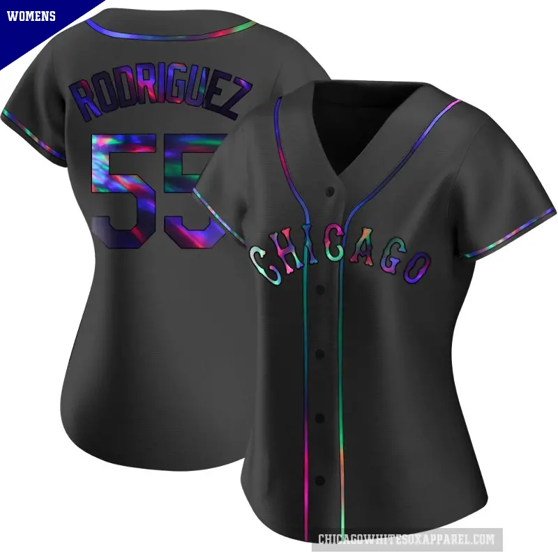 Women's No.55 Jose Rodriguez Chicago White Sox Black Replica Holographic Alternate Jersey