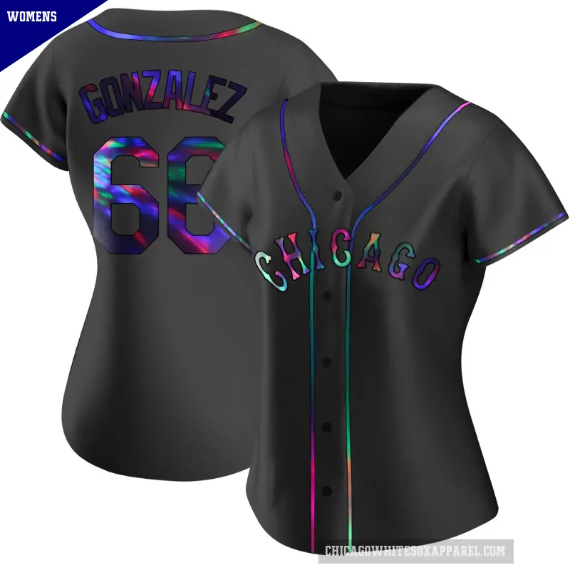 Women's No.66 Wikelman Gonzalez Chicago White Sox Black Replica Holographic Alternate Jersey