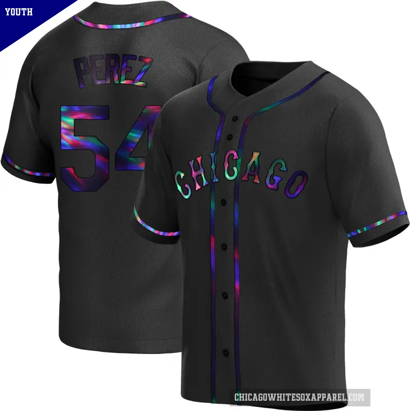 Youth No.54 Martin Perez Chicago White Sox Black Replica Holographic Alternate Jersey